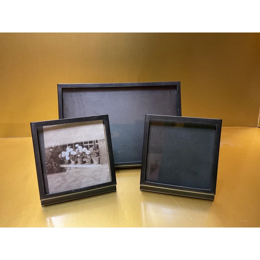 Set of 3 Metal & Glass Picture Frames Brushed Silver Industrial Tabletop DF4086A